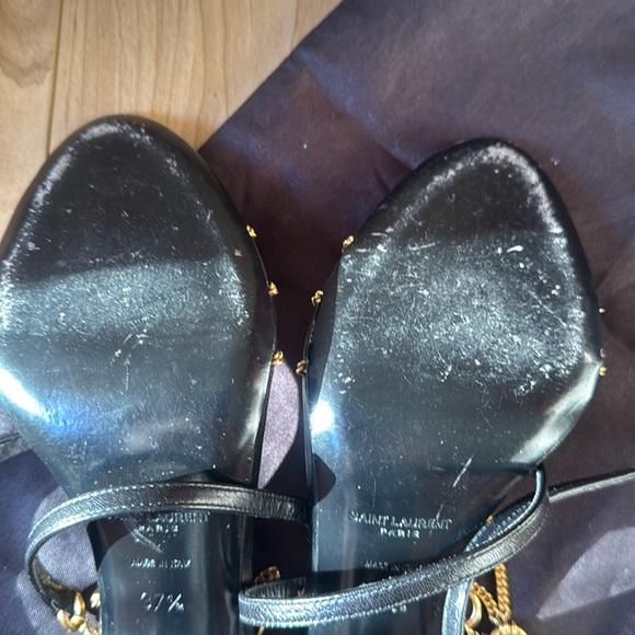 Saint Laurent Black and Gold Chain Heels - Picture 8 of 9